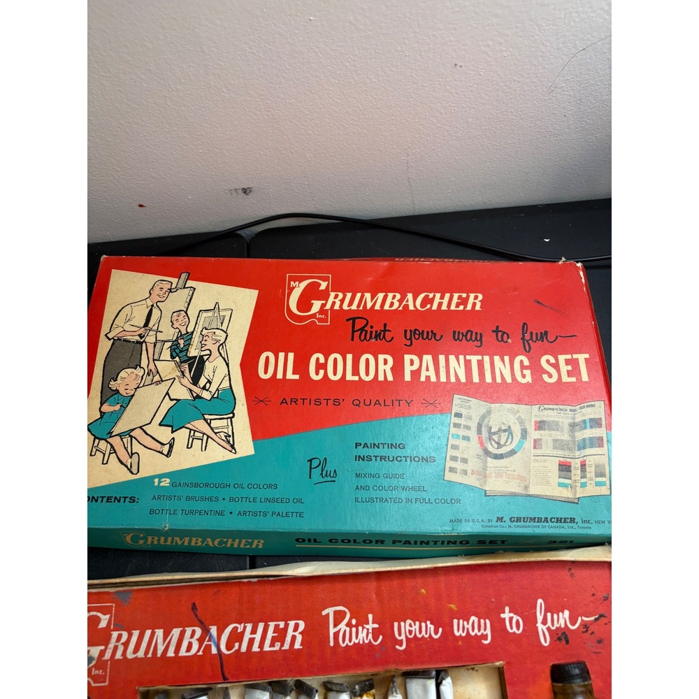 Vintage Grumbacher No 321 Oil Color Painting Set Mid Century Art Supplies Kit